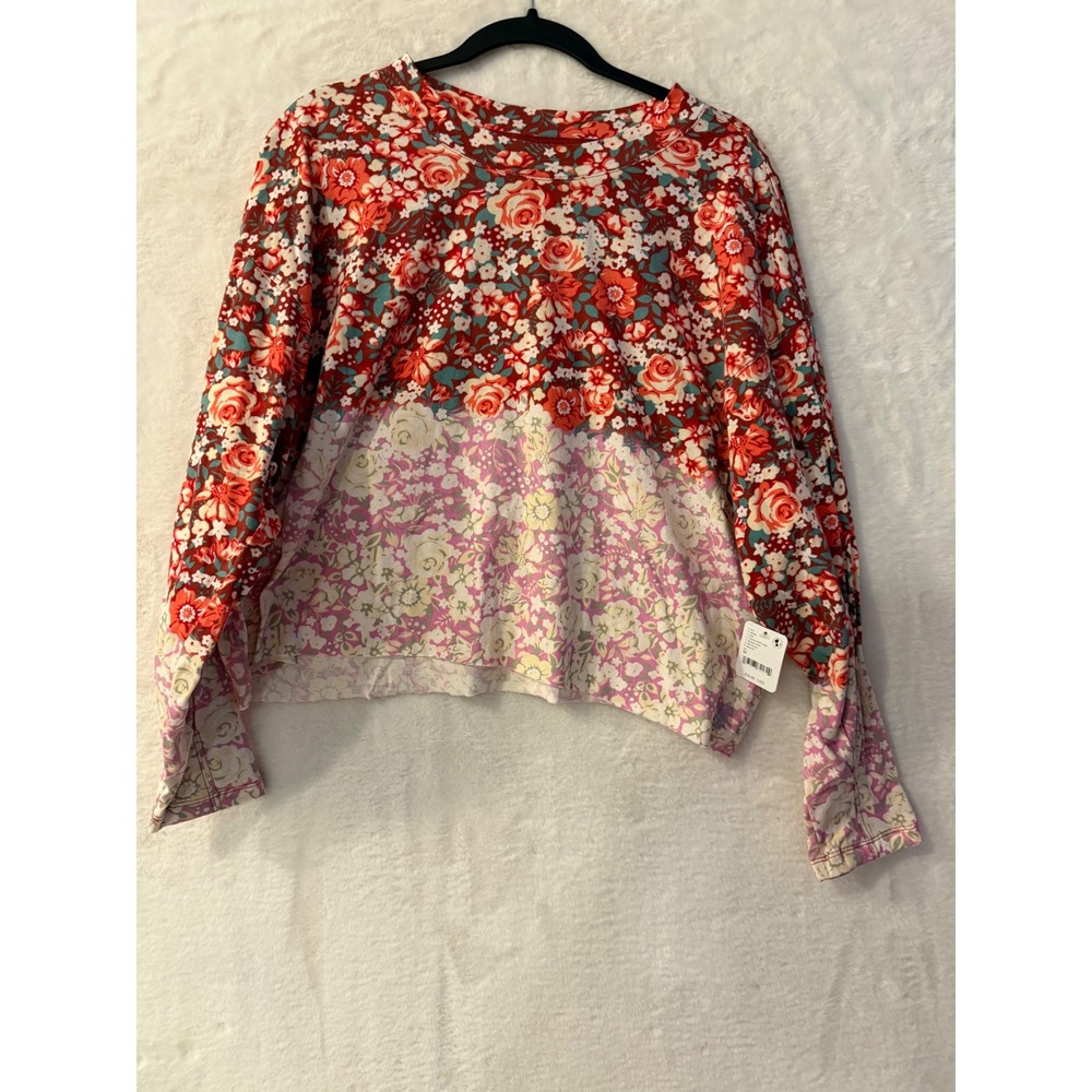 FP Movement Free People Mixed Floral Long Sleeve Top NWT Medium Faded Poppy Red